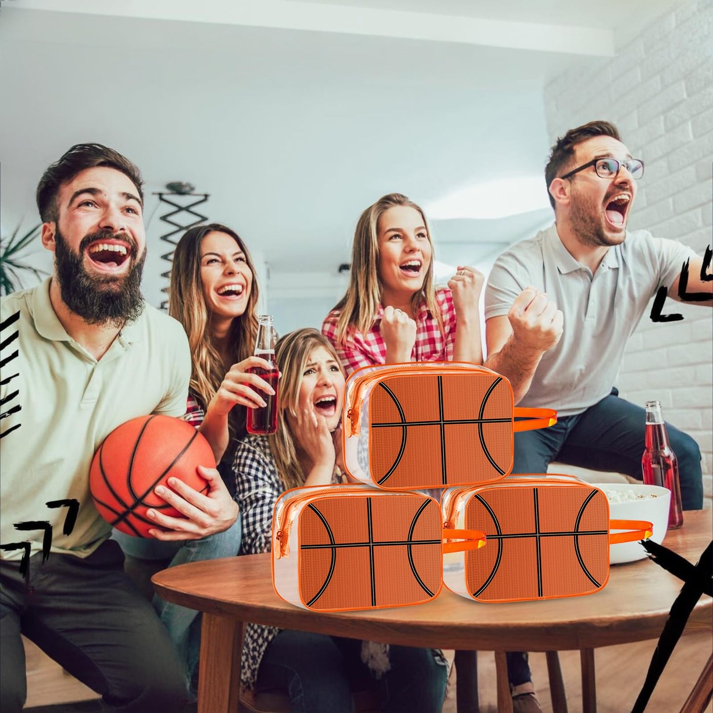 Lebaley 16PCS Basketball Cosmetic Bag - Basketball Snack Bags for Team,7x5.5x7'' Basketball Goodie Bag,Basketball Team Gifts for Player,Waterproof Clear PVC Zippered Toiletry Carry Pouch for Travel