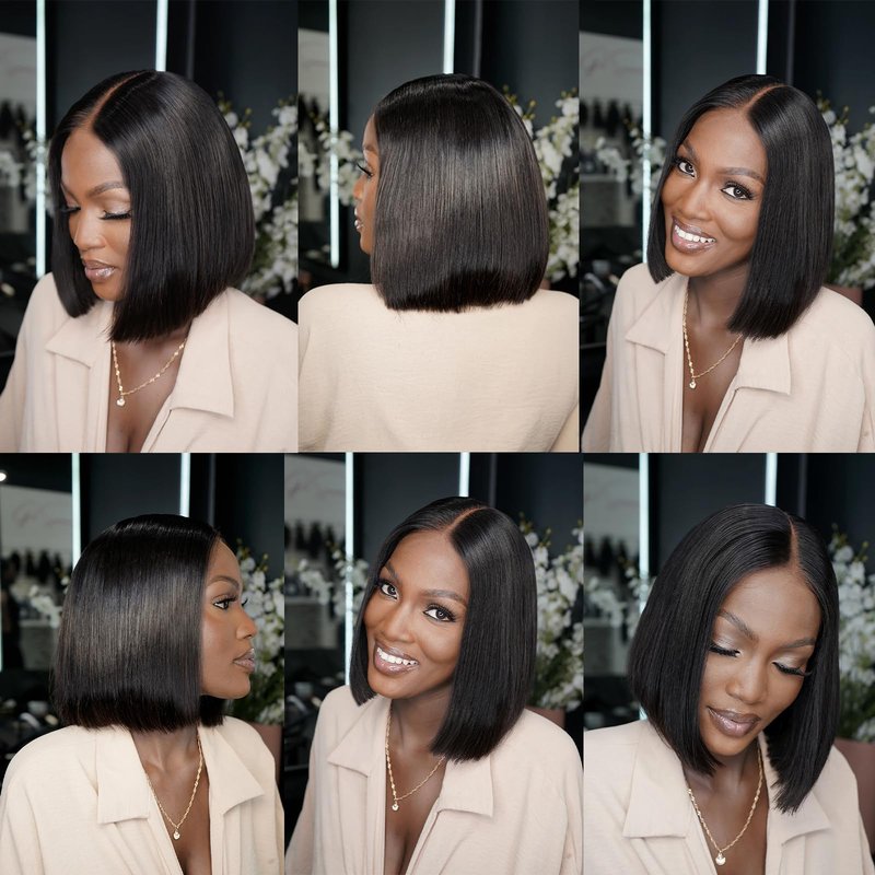 Eubeauty 2 by 6 Kim K Glueless Wigs Human Hair Pre Plucked Easy Cut Middle Part Preference Human Hair wig 180% Wear and Go Wigs for Black Women (2×6 black, 12 inch)