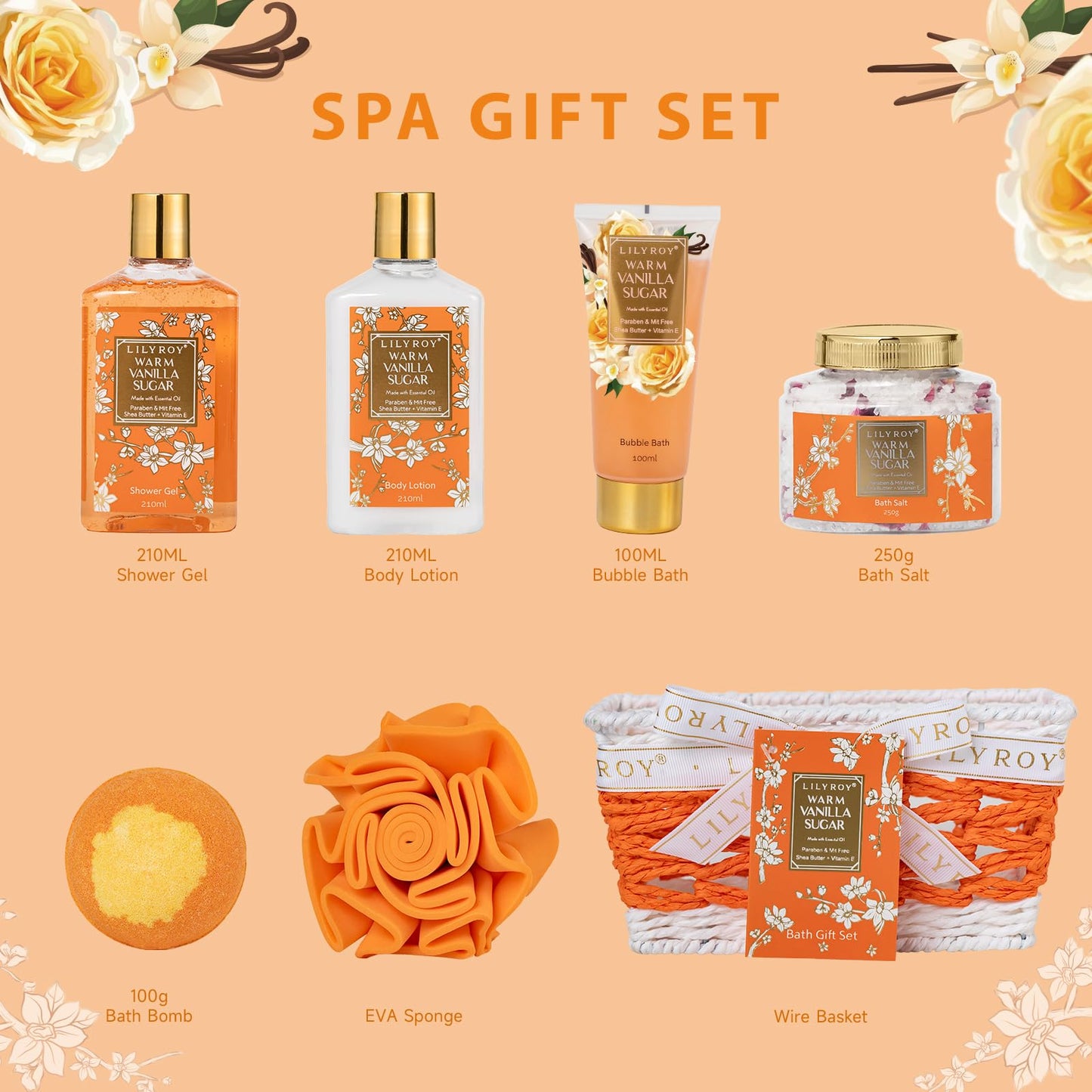 7Pcs Moisturizing Vanilla Spa Kit Bath Gifts Set Spa Gift Baskets for Women