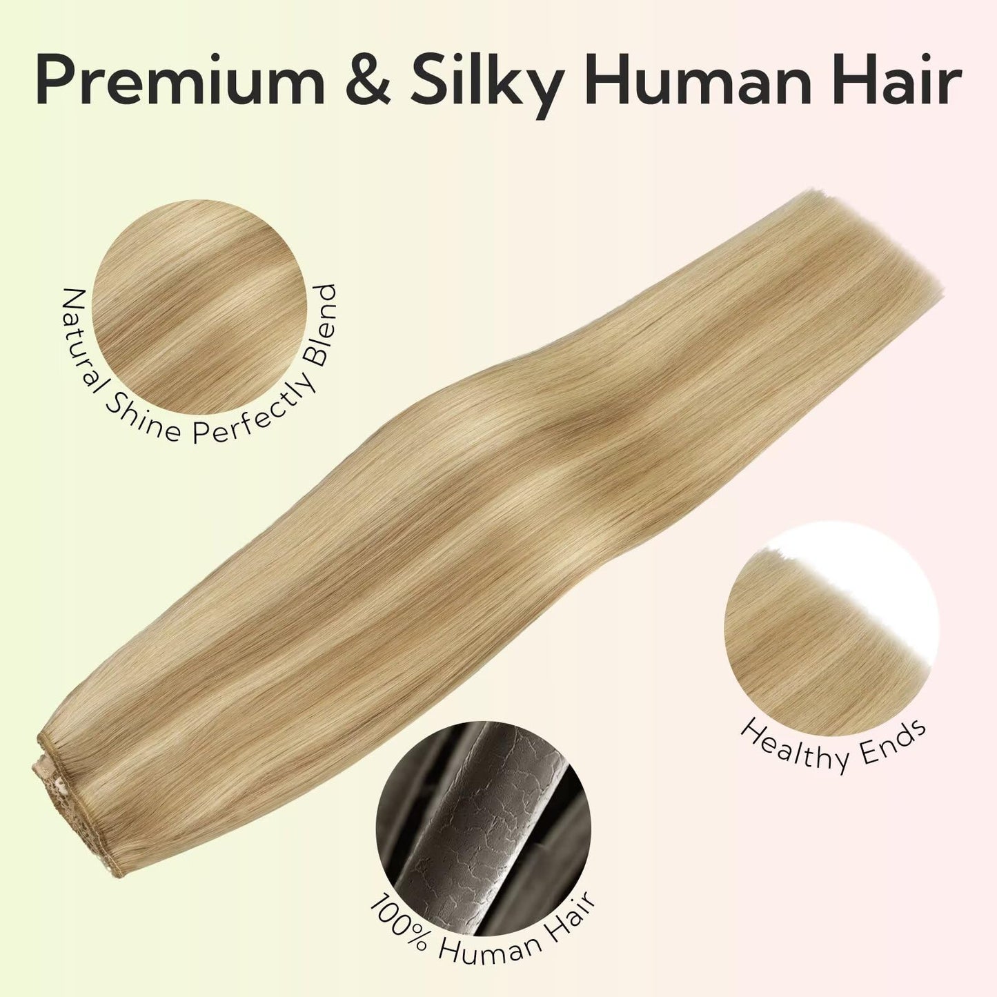 HOTBANANA Wire Extensions for Women, 12 Inch 70g Ash Tone Light Blonde Highlighted Golden Blonde, Invisible Fish Line Wire Hair Extensions Real Human Hair