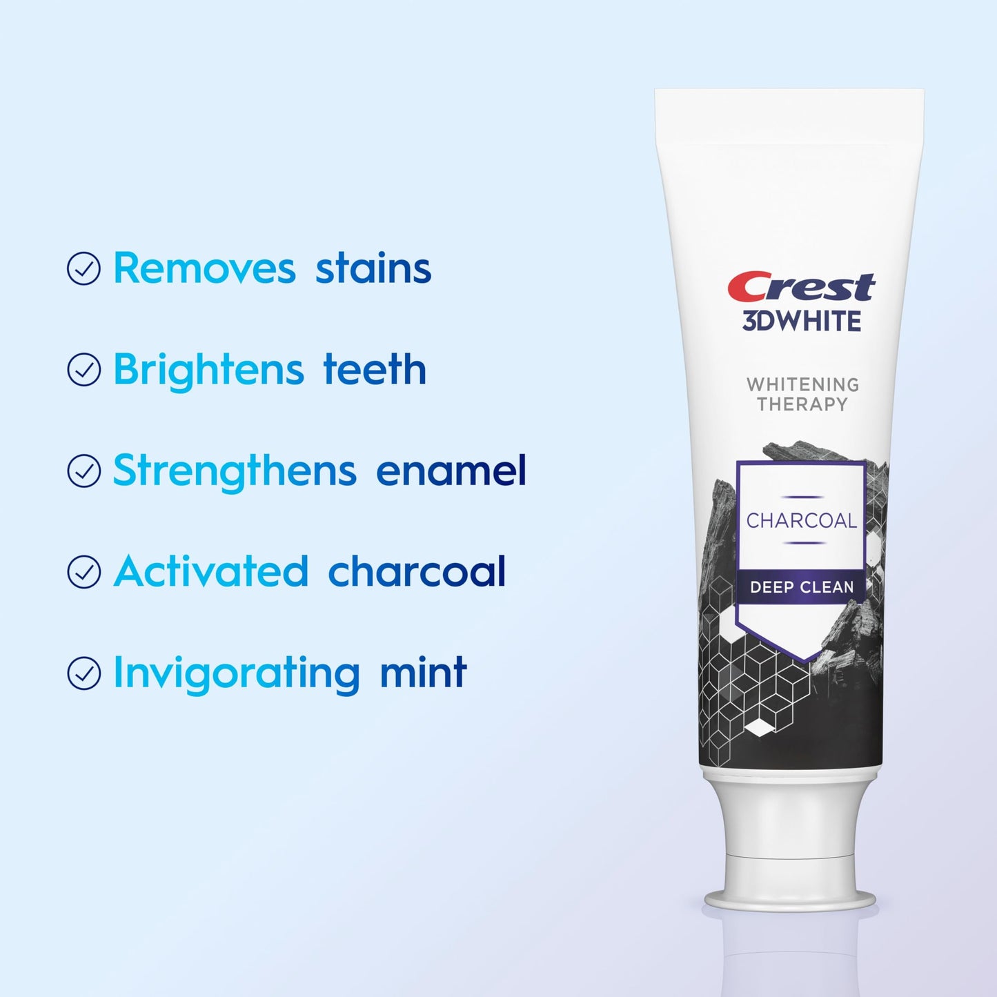 Crest 3D White Whitening Therapy Charcoal Deep Clean Invigorating Mint Teeth Whitening Toothpaste, 4.6 oz Pack of 3, Anticavity Fluoride Toothpaste, Gently Brightens Teeth, Strengthens Enamel