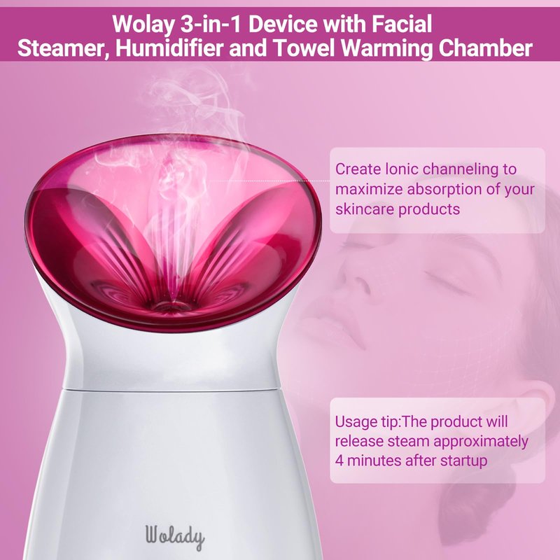 Wolady Facial Steamer Large 3-in-1, Towel Warmer & Humidifier Mode, Nano-Ionic Face Steamer with Skin Care Tools, Facial Pores Deep Cleaning, Warm Mist Home Sauna Spa for Women, Birthday Gifts