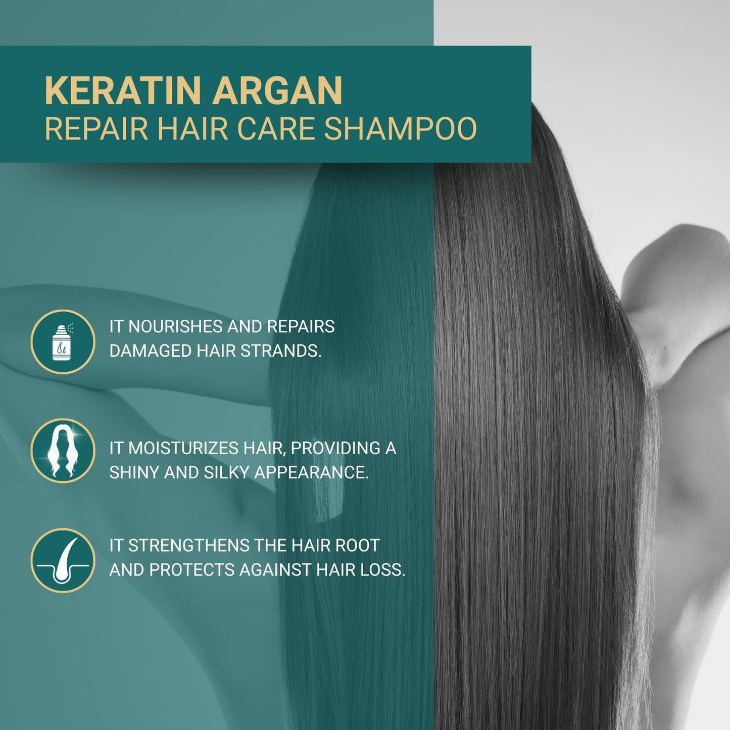 Keratin Shampoo and Argan Oil Shampoo Bond Repair Anti-Hair Loss and Growth Care Sulfate Free Biotin Hair Care Strengthening and Nourishing Formula for Dry, Damaged, Gray or Dyed Hair 300 ml x 3