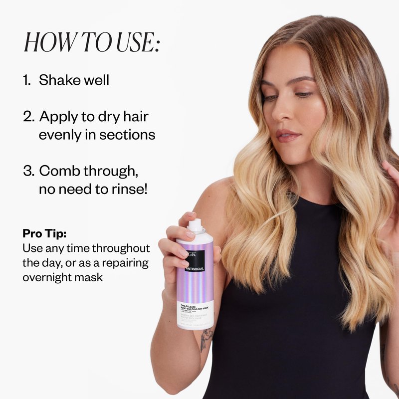IGK Antisocial Leave-In Repair Dry Hair Mask, Overnight Bond-Building Treatment for Damaged Hair, No-Rinse Spray Smooths Frizz + Adds Shine, Vegan + Color-Safe, 5 fl oz