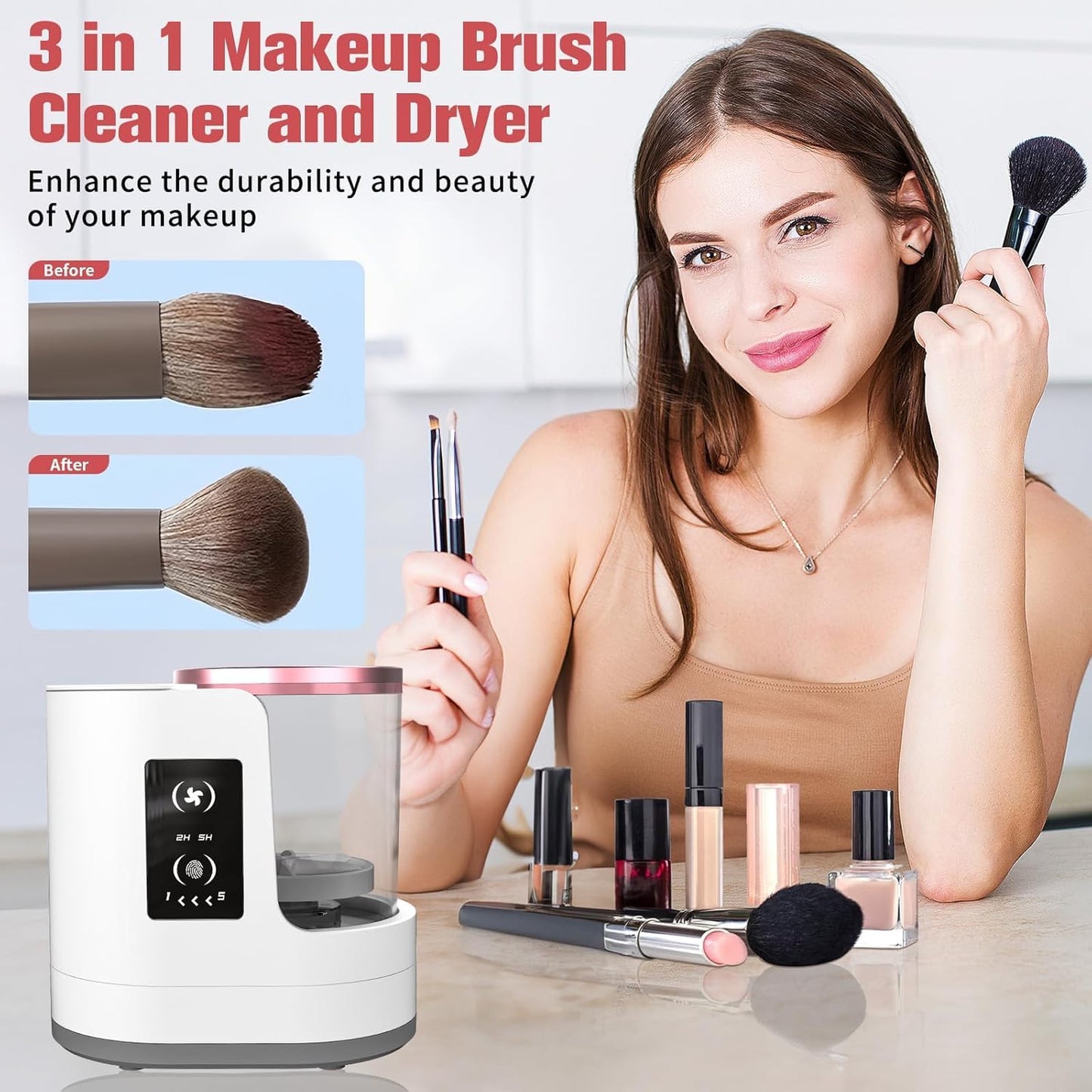 3 IN 1 Electric Makeup Brush Cleaner Machine With Makeup Brush Dryer-Holder-Portable Automatic USB Cosmetic Brushes Cleaner Tool for All Size Beauty Makeup Brush Set,Contour, Eyeshadow, Blush Brush