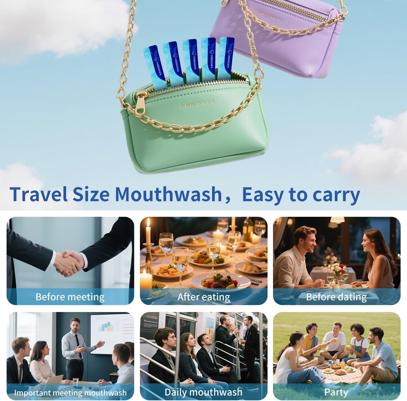 Travel Size Mouthwash - Alcohol-Free Probiotic Strips for Fresh Breath | 40 Strips, 0.41 Fl Oz Each