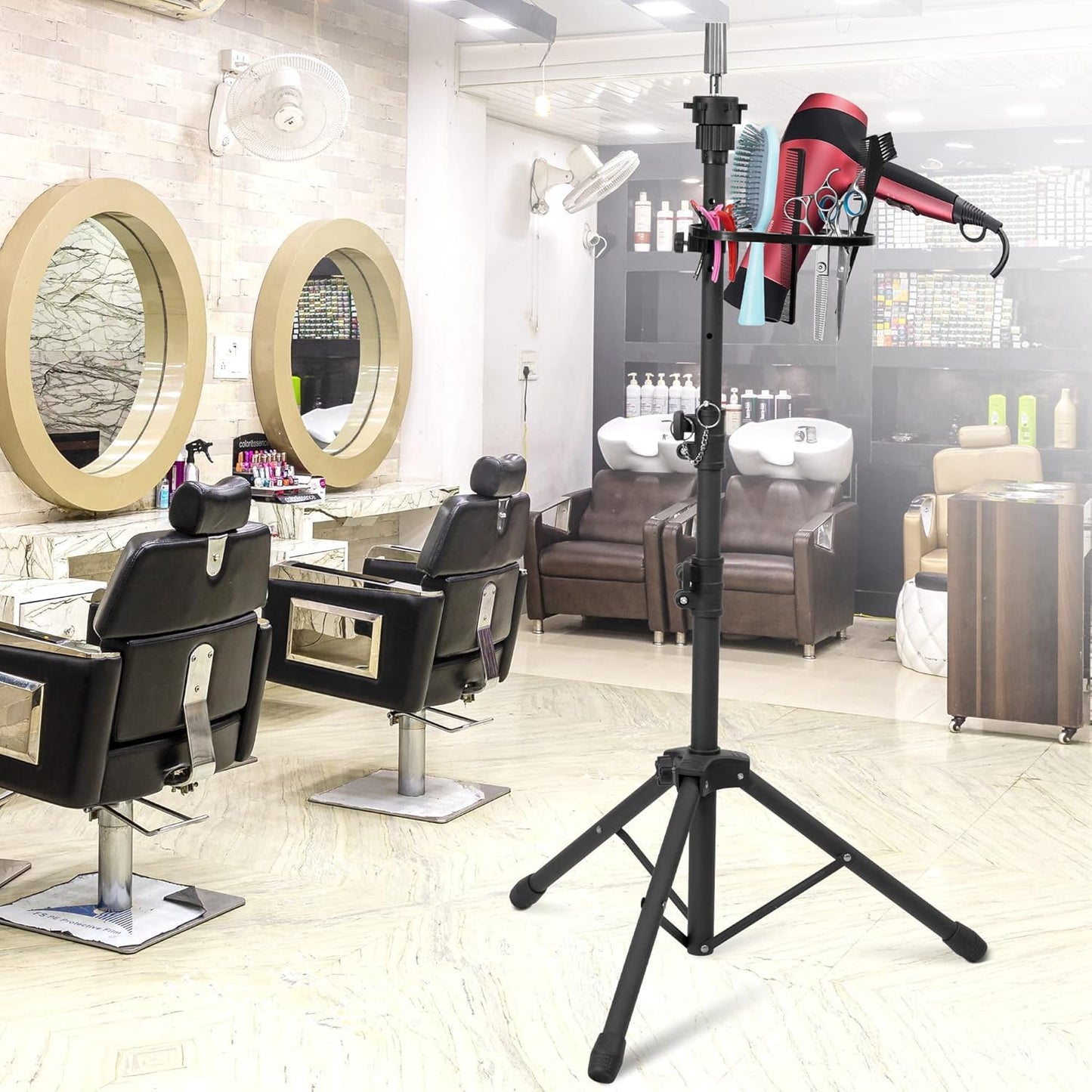 Klvied Wig Stand Tripod for Braiding Practice and Wig Styling, Adjustable 25-53.5 Inch Mannequin Head Stand with Tool Tray and Travel Bag, Fits Most Open-Bottom Heads, Black