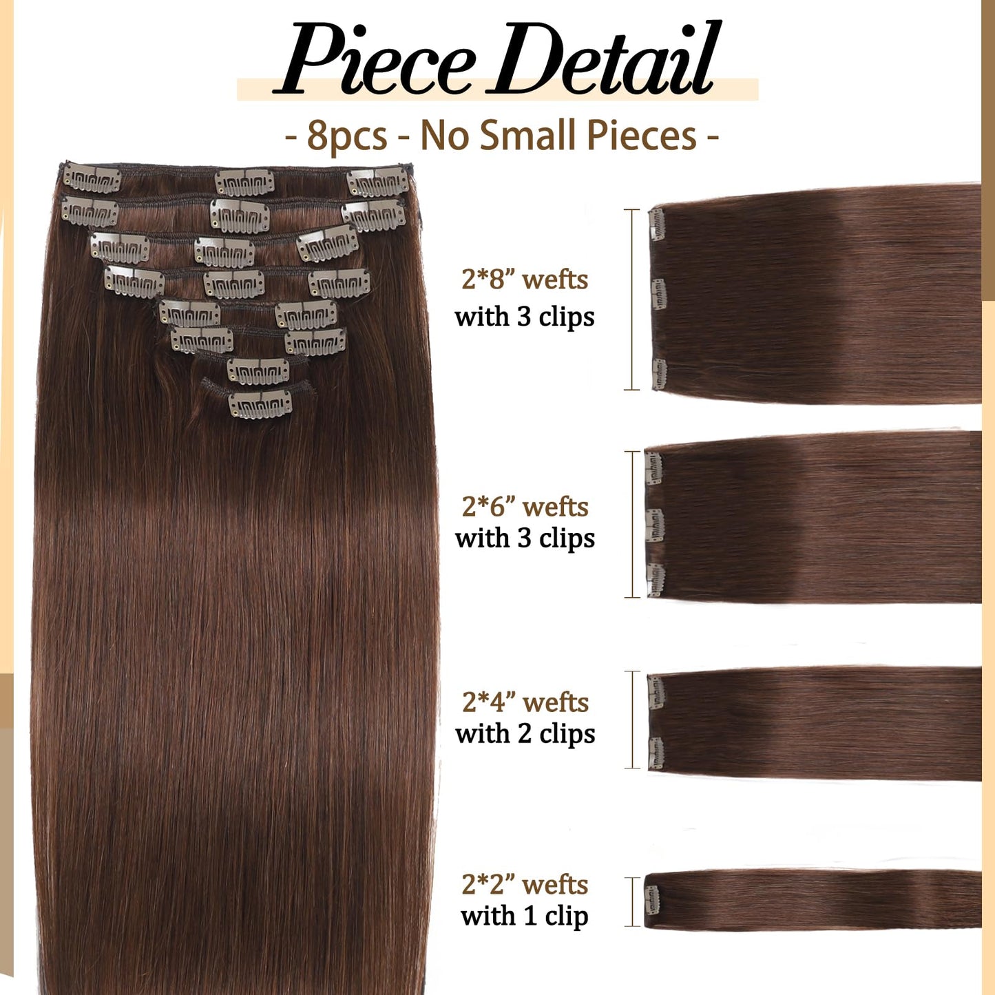 Clip in Hair Extensions Real Human Hair, 14 inch 80g, Balayage Invisible Remy Human hair Clip in Extensions for Women Seamless Straight 8Pcs Double Weft Chocolate Brown