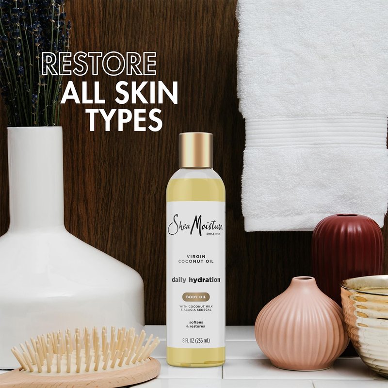 Shea Moisture Body Oil, Daily Hydration 2-Pack – Lightweight, Non-Greasy Moisturizer with 100% Extra Virgin Coconut Oil, Coconut Milk, and Acacia Senegal, 8 Oz Ea