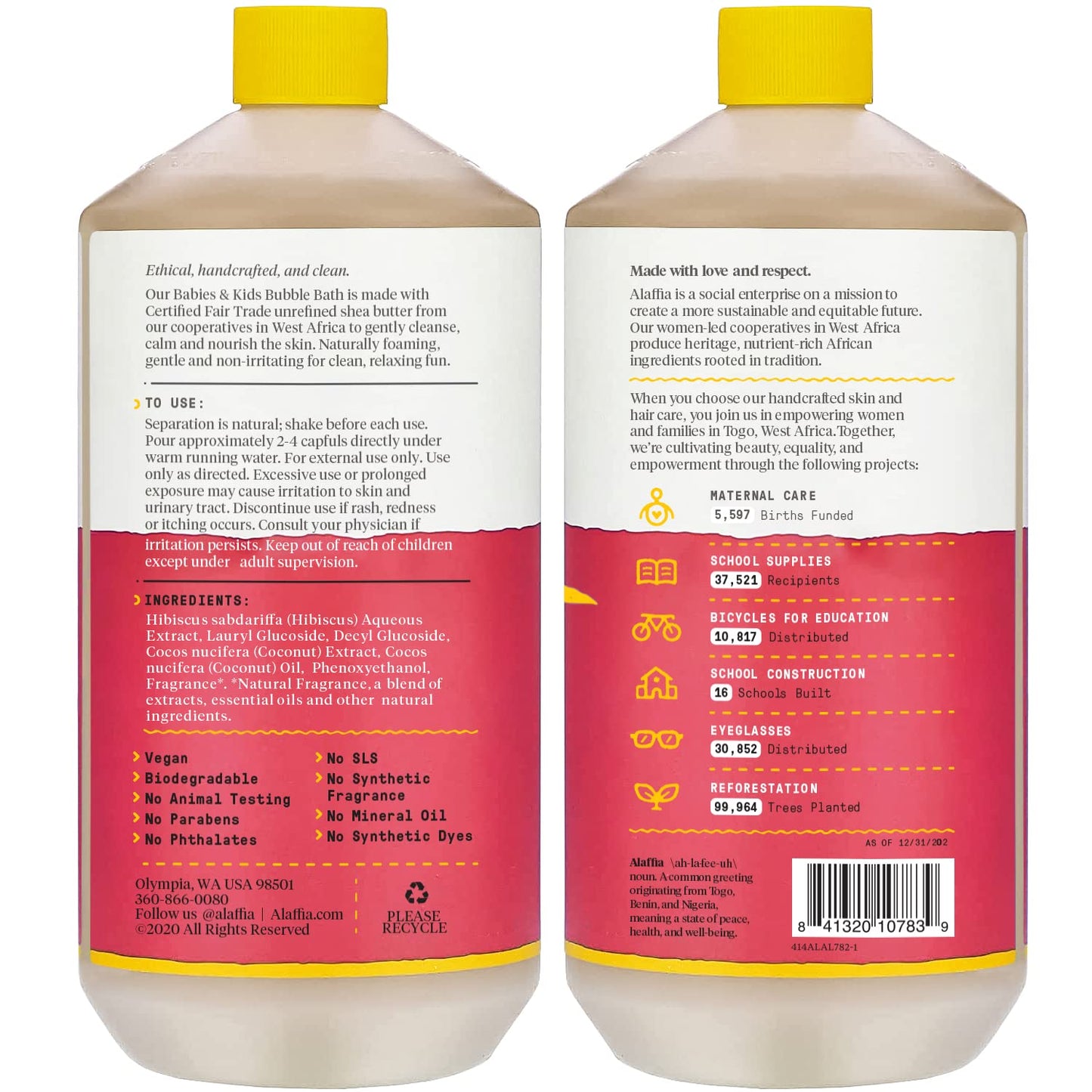 Alaffia Bubble Bath for Babies & Kids, Coconut Strawberry 2-Pack – Long-Lasting, Moisture-Rich Bubbles with Coconut Oil, 32 Fl Oz Ea