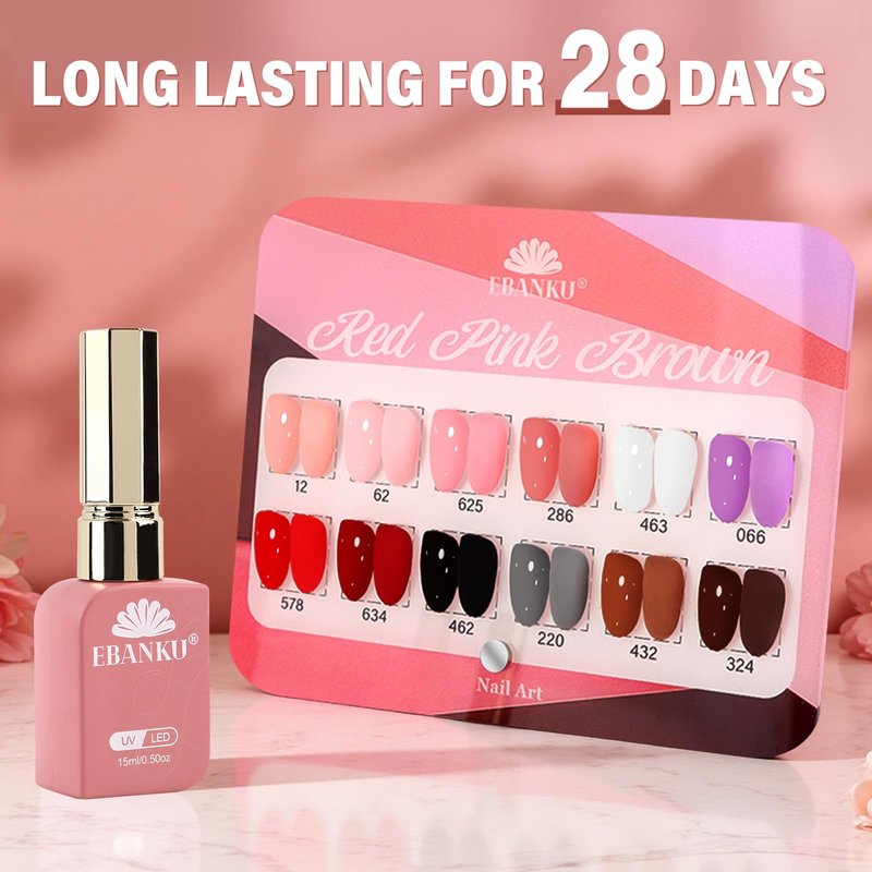 EBANKU 12 Pcs Gel Nail Polish Set, 15ML Same Color Same Bottle Red Pink Nude Brown Fall Soak Off Gel Nail Polish Kit Nail Art Manicure Gifts for Women