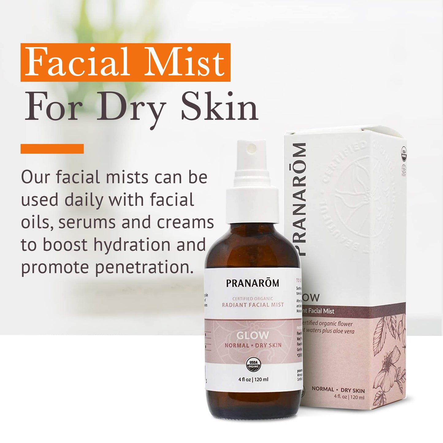 Facial Mist (4oz / 120ml) - 100% Pure & Natural Essential Oil Facial Mist for Dry Skin Hydration & Toning (Glow (Dry Skin))