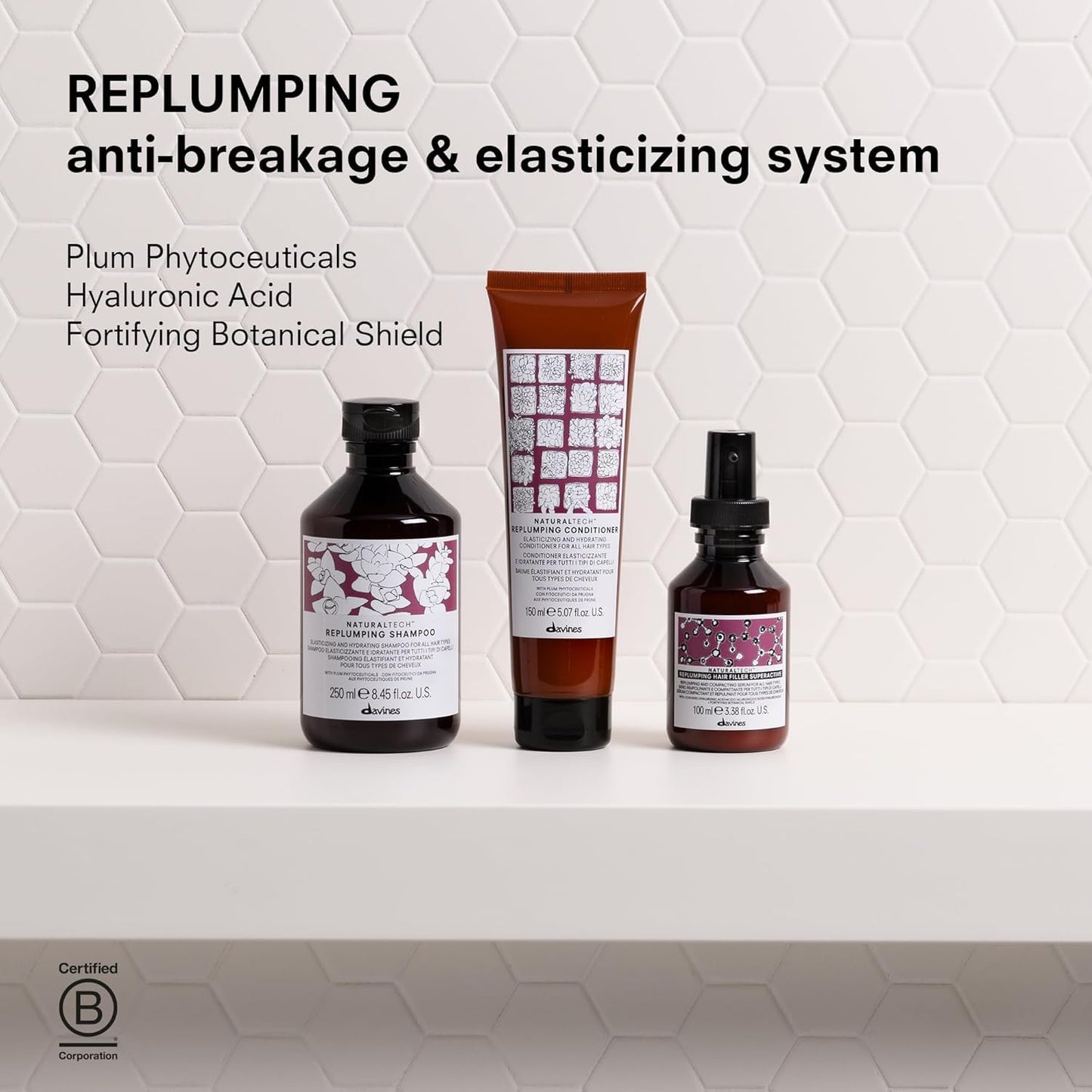 Davines Naturaltech Replumping Hair Filler - Moisturizing Treatment for Fine Hair | Thickens & Plumps, Travel Size 3.38 Fl Oz