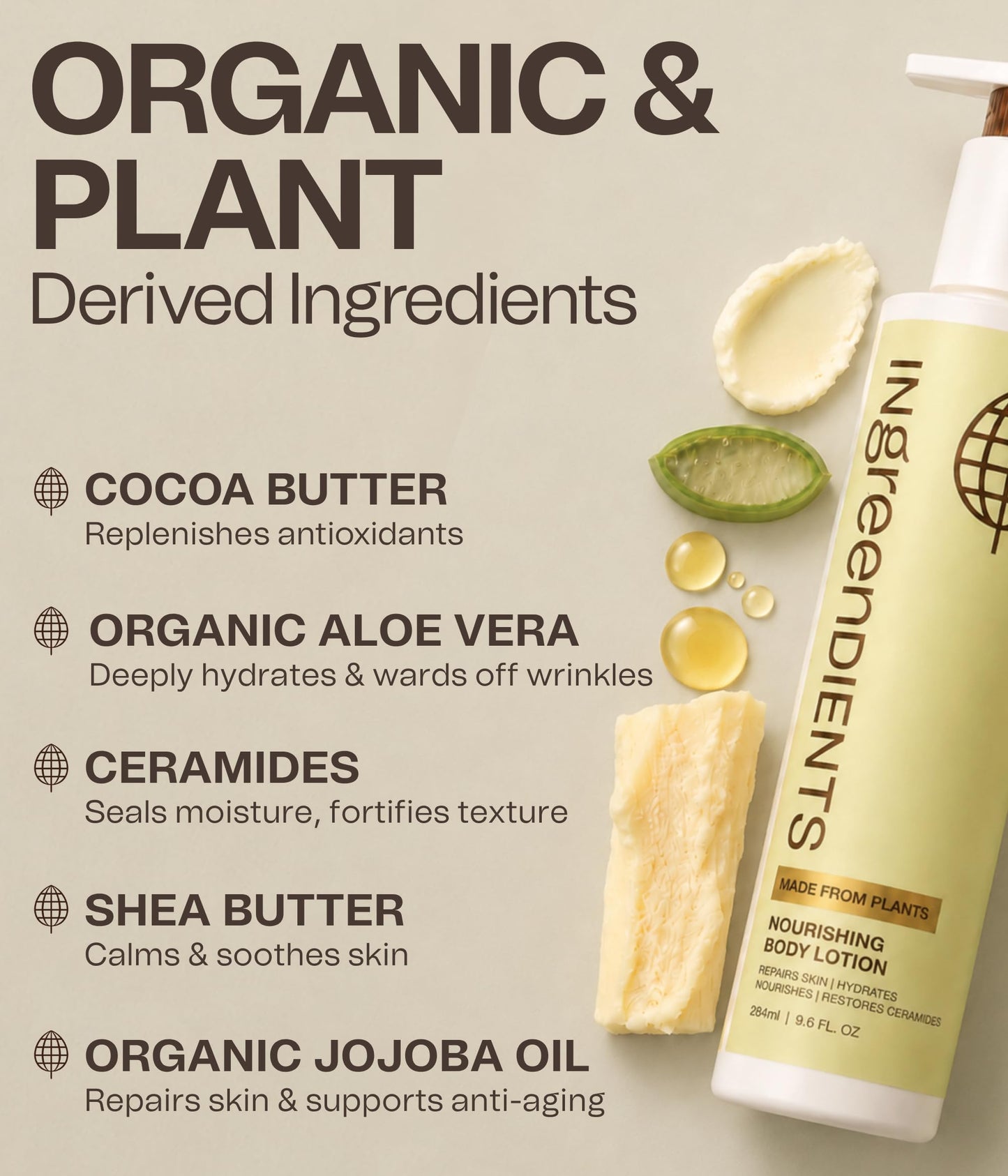 Ingreendients Organic Shea Butter Body Lotion For Dry and Sensitive Skin – Vegan, Cruelty-Free, Natural, Effectively Moisturizes and Rejuvenates Skin