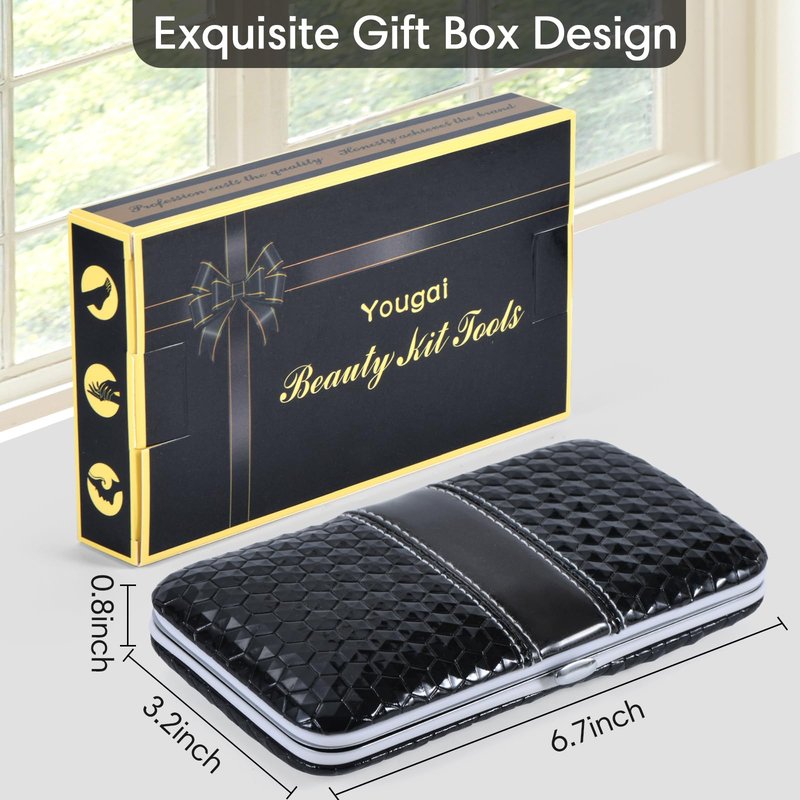 Yougai Nail Clippers Set - 18 Pcs Professional Manicure Pedicure Kit Gifts for Fathers Day Men Women, Stainless Steel Fingernail Toenail Cutters, Nail Care Grooming Tools with Leather Travel Case