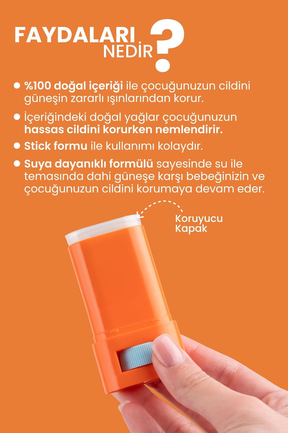 Natural Kids Mineral Sunscreen Stick SPF 50+ | 100% Natural Zinc Oxide, Broad Spectrum UVA/UVB Protection, Water Resistant, 0.56 oz