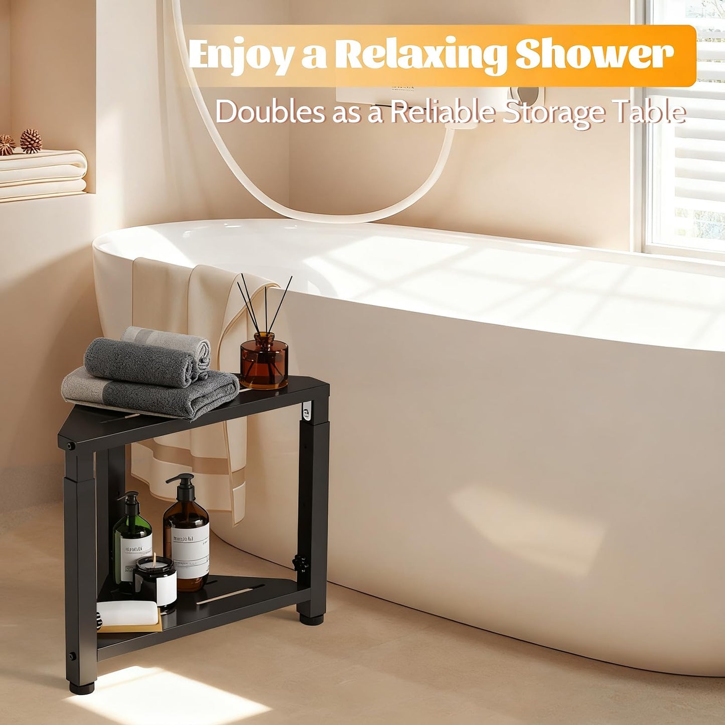 Shower Foot Rest, 12.6"-15.8"-19" Adjustable Heigh Shower Stool for Inside Shower, Stainless Steel Waterproof Shower Stool for Shaving Legs, Corner Bench Caddy with Storage Shelf for Bath Small Space