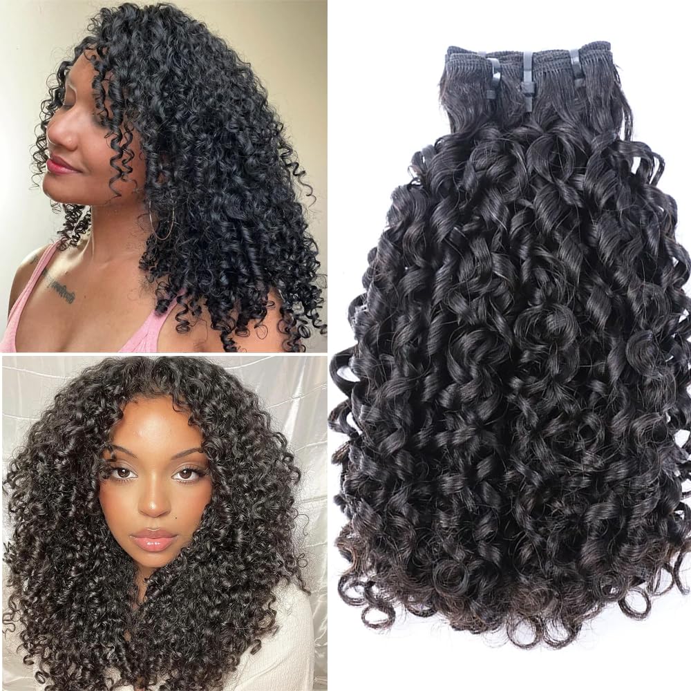 JYZ 16A Double Weft Pixie Curly Human Hair Bundles 16 Inch 1 Bundle Burmese Curly Bundles Human Hair 3C4A 100% Unprocessed Brazilian Raw Virgin Hair Extensions Quick Weave Extensions Natural Color