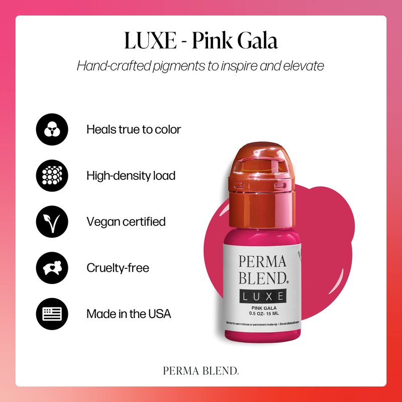 Perma Blend Luxe - Pink Gala - Vegan Lip Tattoo Ink - Cool Microblading Pigment with Medium-High Opacity and Neutral Undertone - Lip Blush & Permanent Makeup - Cruelty-Free (0.5 oz)