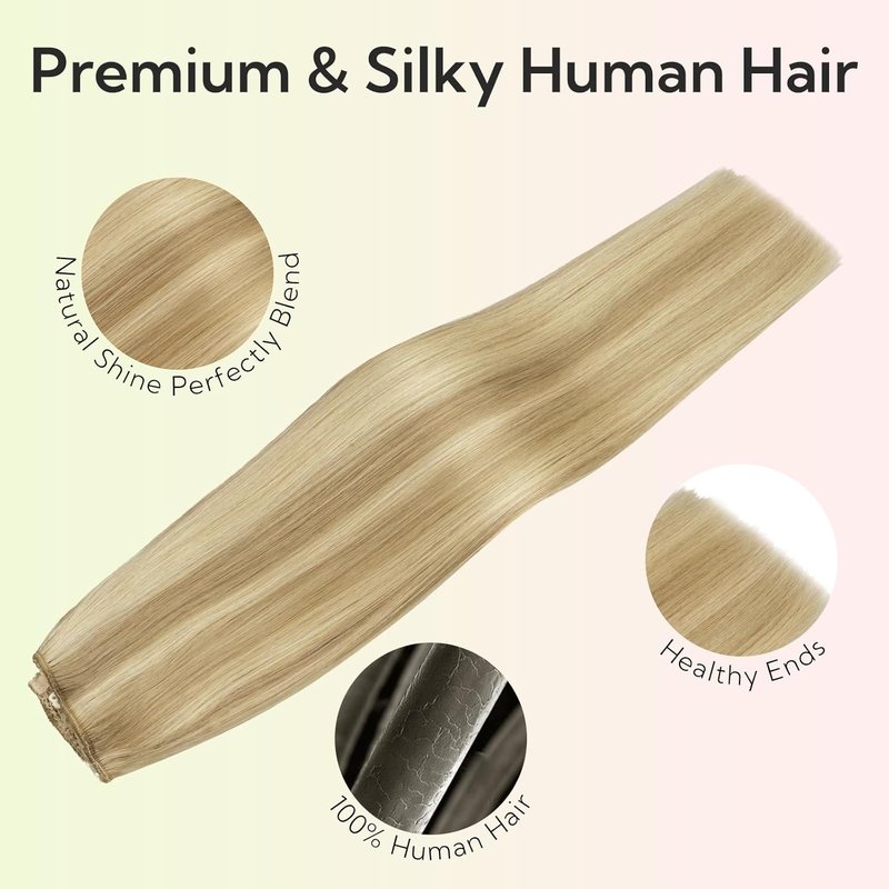 Wire Hair Extensions - 14 Inch 75g Ash Tone Light Blonde Highlights | Transparent Fish Line for Women