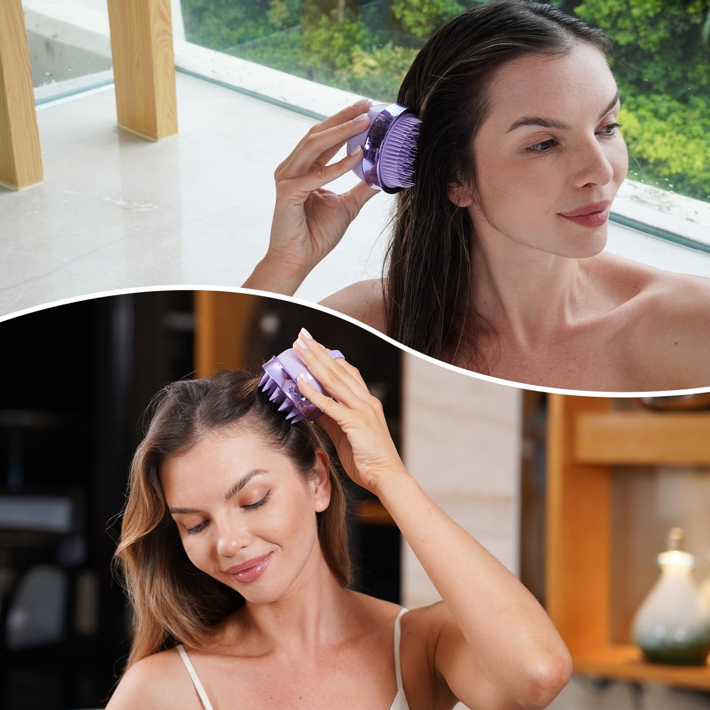 SHINLEA 2 in 1 Scalp Massager Hair Growth,Scalp Scrubber with Soft Silicone Bristles for Dandruff Removal,Shampoo Brush for Exfoliation,Head Massager for Both Wet and Dry Use (Purple) ﻿