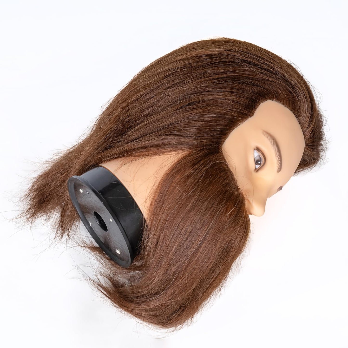 Human Hair Male Mannequin Head - 100% Realistic Cosmetology Display with Stand | Brown with Beard