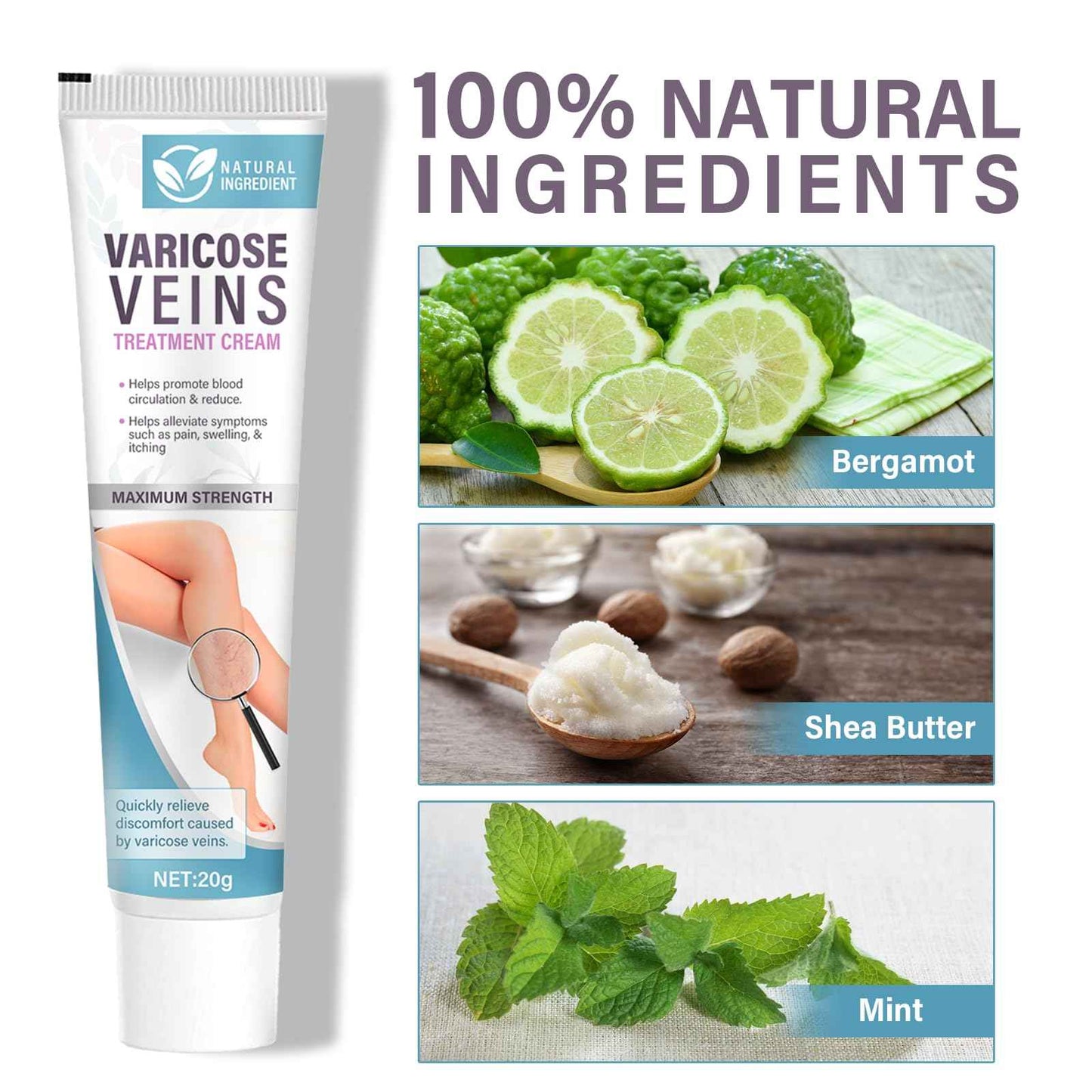 Varicose Veins Treatment for Legs, Varicose Veins Cream - Improves Blood Circulation, Reduces Varicose Veins and Heaviness, 2 Count