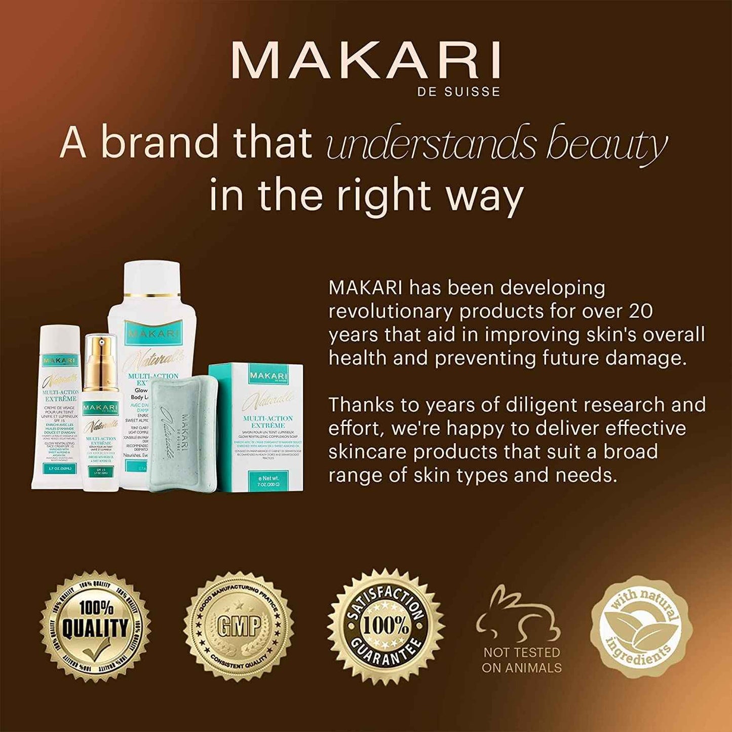 Makari Naturalle Multi-Action Extreme Skin Brightening Serum (1.7 oz) | Brightening Treatment for Dark Spots and Under Eye Circles | Moisturizer for Dry and Irritated Skin with Argan Oil and SPF 15