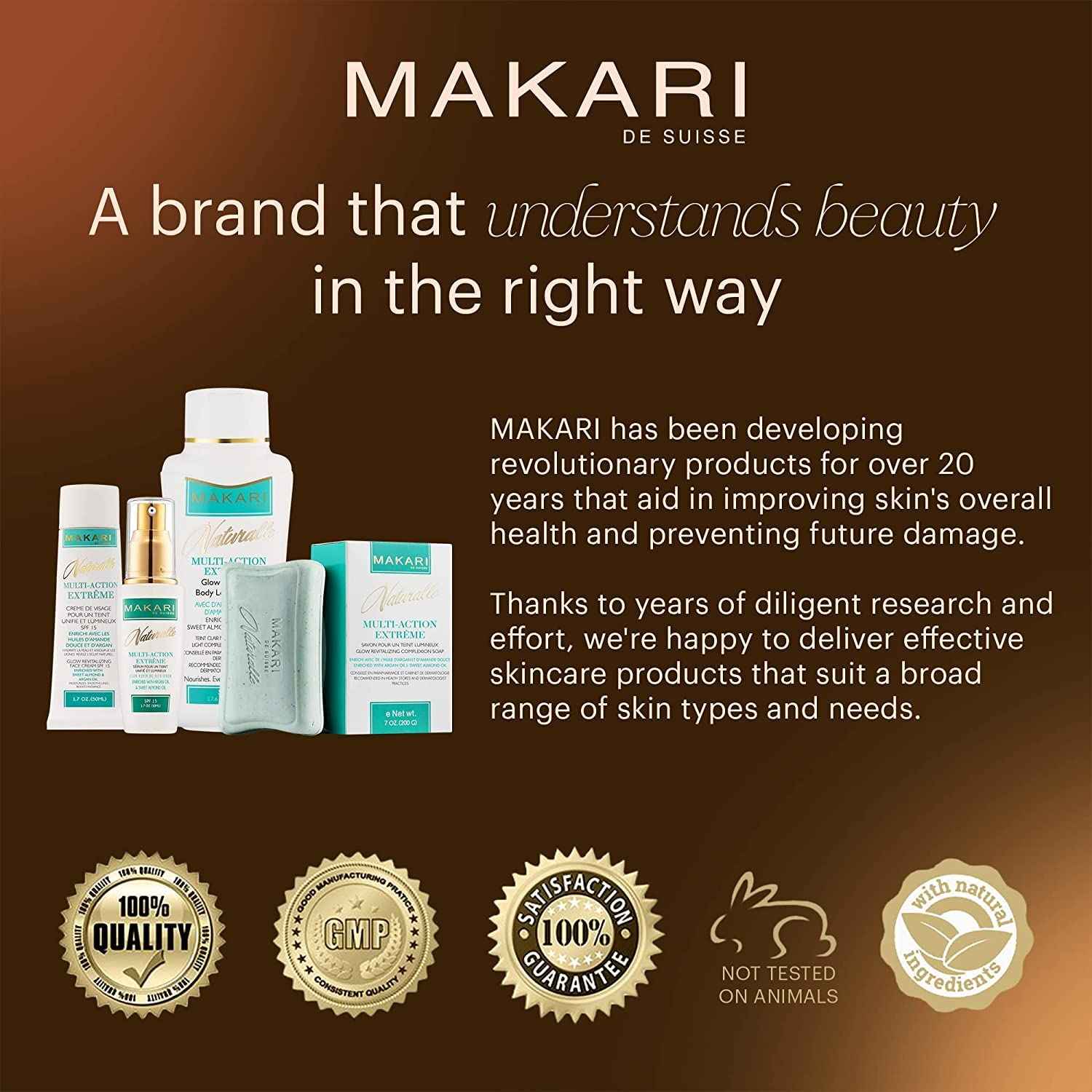 Makari Naturalle Multi-Action Extreme Skin Brightening Serum (1.7 oz) | Brightening Treatment for Dark Spots and Under Eye Circles | Moisturizer for Dry and Irritated Skin with Argan Oil and SPF 15