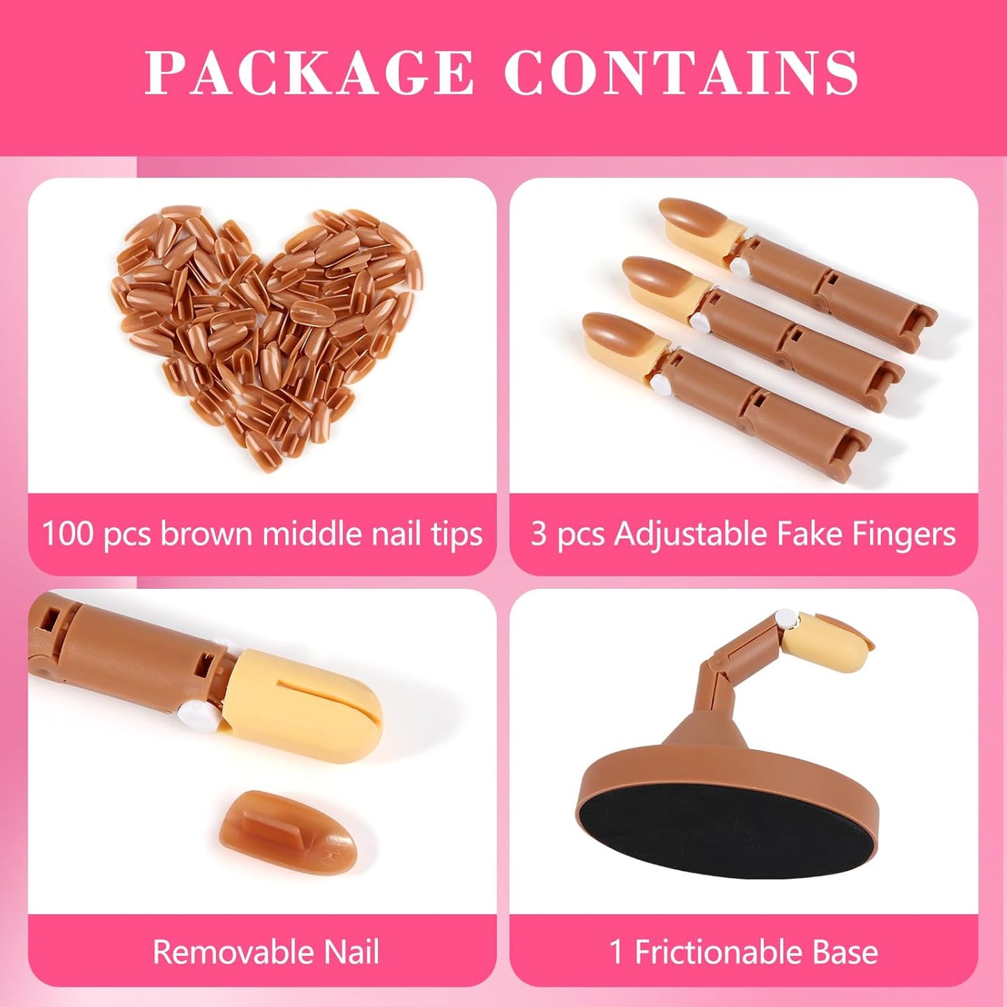Acrylic Practice Fingers - 3PCS Fake Hands for Nail Training | Includes 200PCS Brown Nail Tips