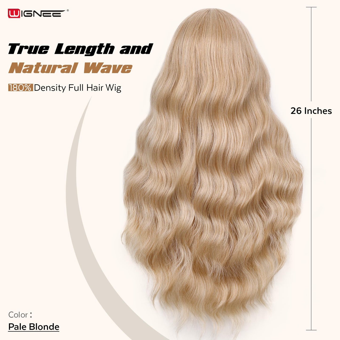 WIGNEE Lightweight Long Wavy Wig with Curtain Bangs for Women – Natural Looking Blonde Synthetic Wig for Daily Wear, Beginner Friendly Heat Resistant Fashion WigGlueless Wear and Go