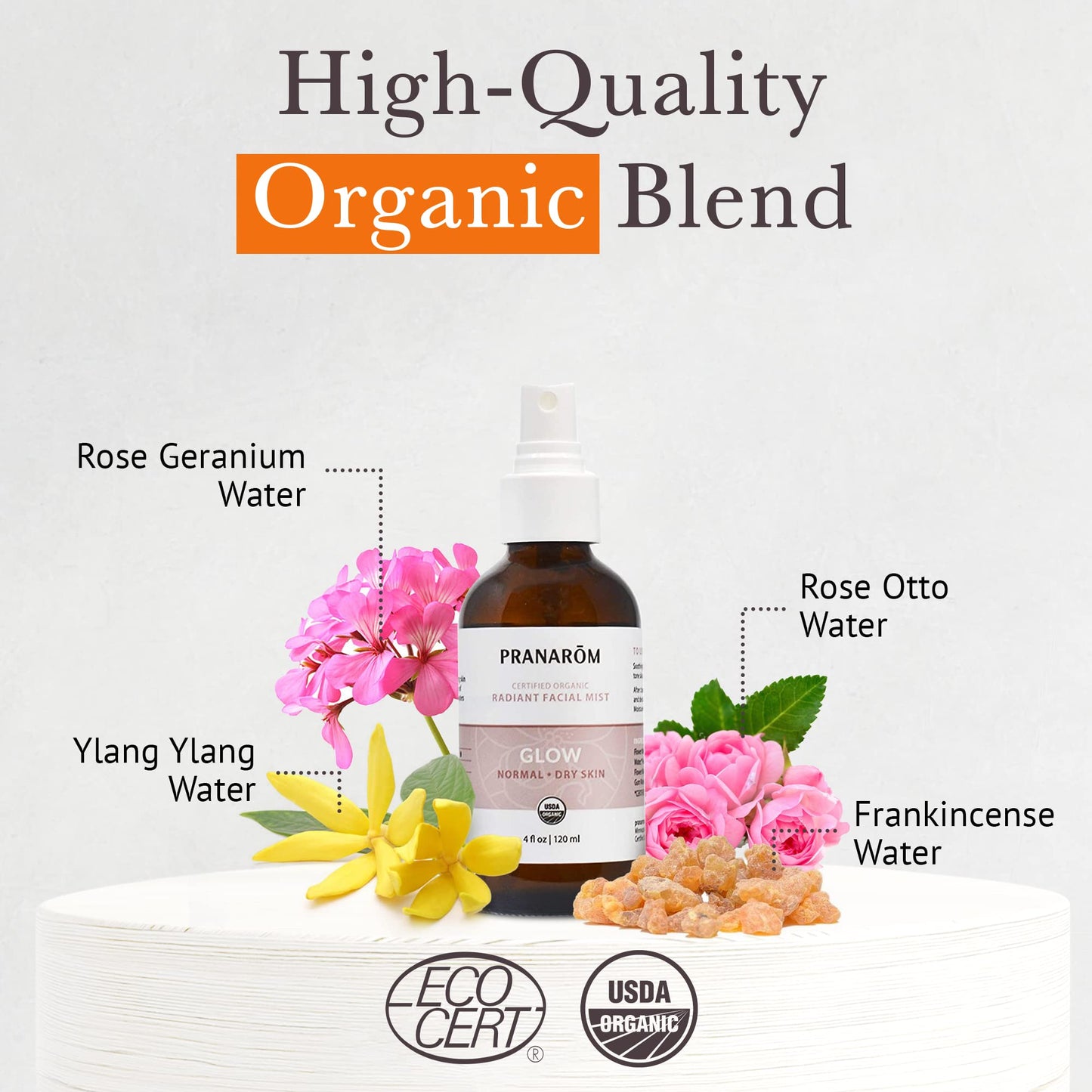 Facial Mist (4oz / 120ml) - 100% Pure & Natural Essential Oil Facial Mist for Dry Skin Hydration & Toning (Glow (Dry Skin))