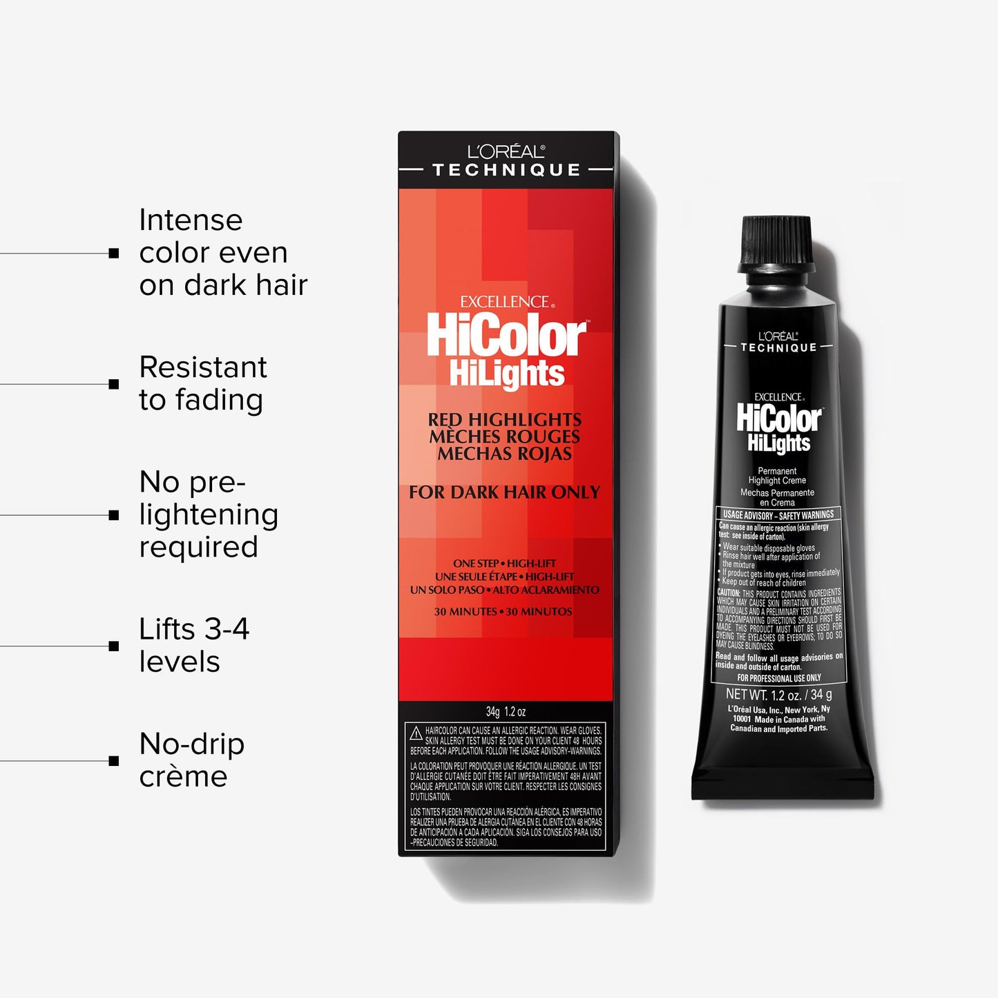 L'Oréal Technique HiColor Red HiLights - Permanent Hair Color for Dark Hair, Intense Red Highlights, No Pre-Lightening Required, Rich, No-Drip Crème, Quick Processing Time, Magenta