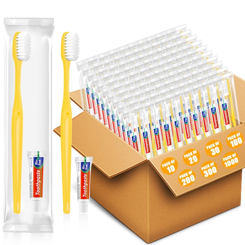 MAGDIY Disposable Toothbrushes with Toothpaste 100 Pack, Travel Size Toothbrush and Toothpaste Set, Bulk Tooth Brush Tooth Paste Kit, Individually Wrapped Travel Toiletries for Homeless, Hotel