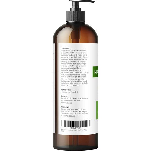 velona Macadamia Nut Oil 16 Fl Oz | 100% Pure and Natural Carrier Oil | Refined | Cooking, Skin, Hair, Body & Face Moisturizing | Use Today - Enjoy Results