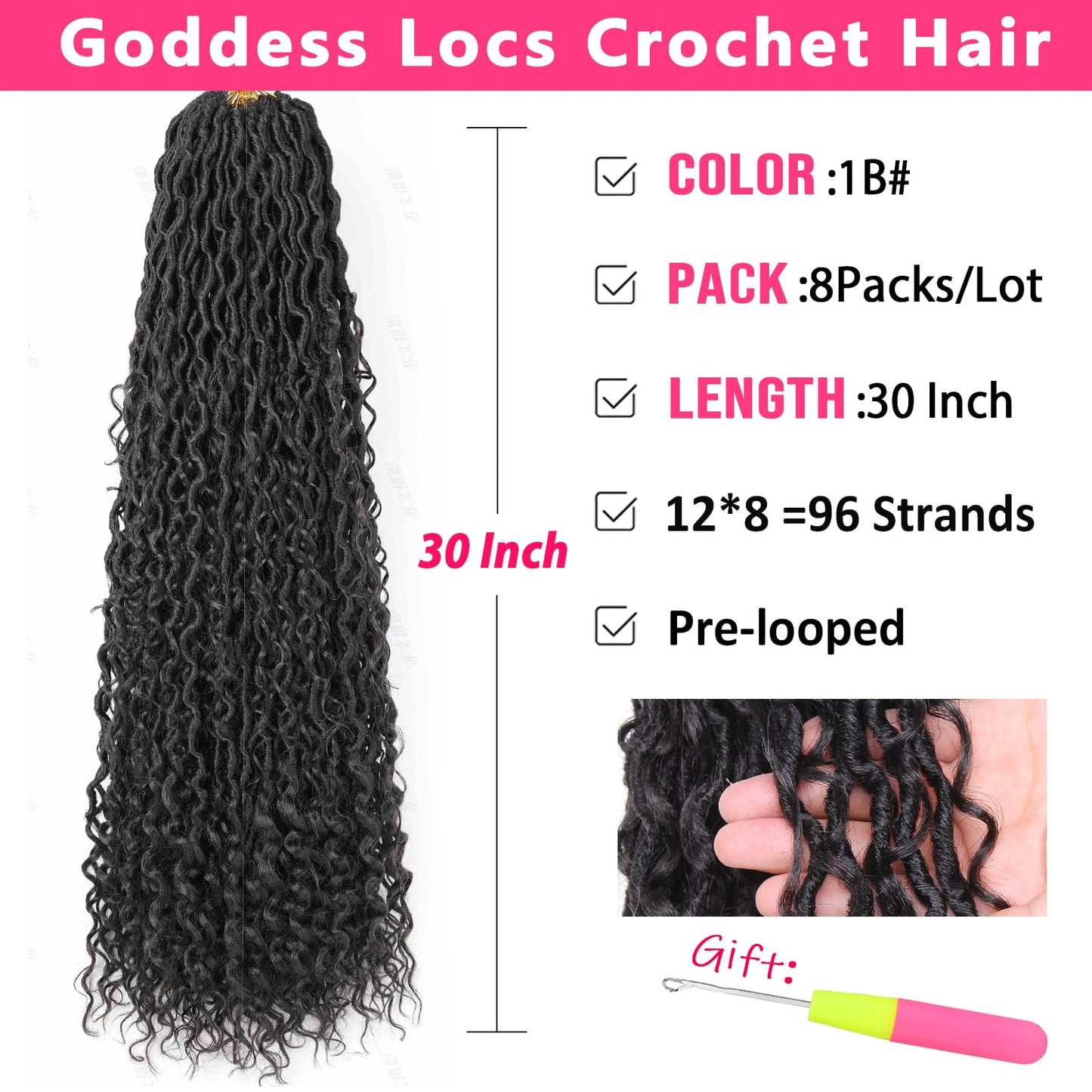 RuiYok 8 Packs 30 Inch Goddess Locs Crochet Hair Ombre Blonde Crochet Faux Locs Long Boho Locs Crochet Hair for Black Women Pre-looped Soft Locs Crochet Braids Curly Braiding Hair Extensions 1B27613#