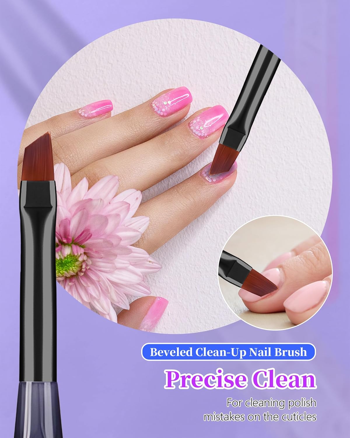 Nail Art Clean Up Brushes Set - 3PCS Acetone Resistant Round, Angled & Flat | Perfect for OPI Nail Polish Remover
