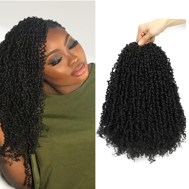 Youngther Yanky twist crochet hair 8 Inch 6 Pack Pre-Twisted Fluffy Short Passion Twist crochet hair for black women Soft crochet hair pre looped for kids senegalese twist hair extension (1B)