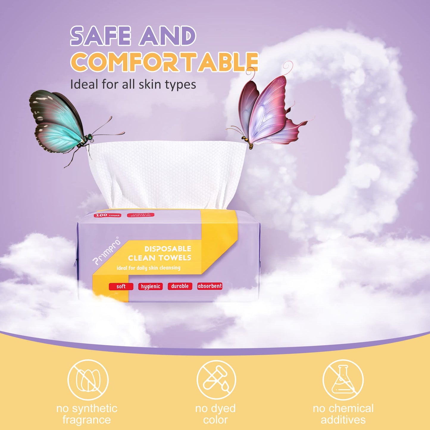 Primpro 600 Count Disposable Face Towels Ultra Soft Hand Washcloth Lint-Free Dry Wipes Biodegradable Facial Cleansing Towelettes (100 Count 6 Pack)