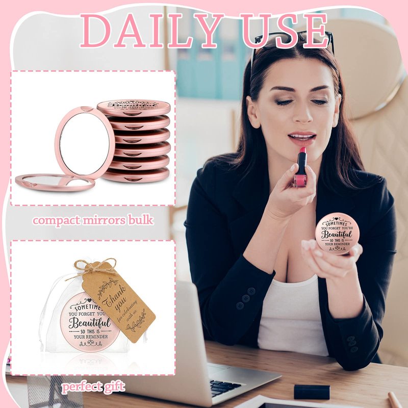 Tatuo 24 Set Sometimes You Forget Your Beautiful Compact Mirror Bulk for Women, Inspirational Appreciation Gifts, Pocket Makeup Mirrors for OT Month Valentine Galentine's Day Bridal Party Souvenir