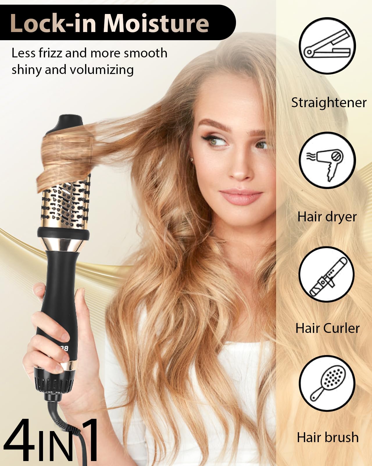 Blow Hair Dryer Brush: Detachable 4-in-1 with Ionic Technology, Brush-Blow-Dryer Oval Barrel with Ionic Technology Fluffy, Belowout-Hair-Volumizer