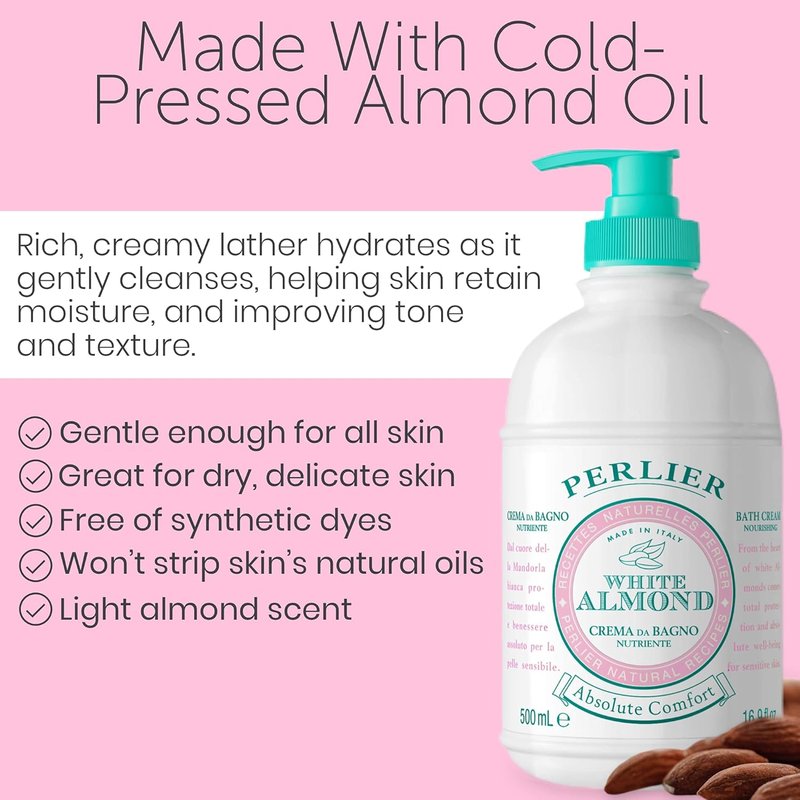 Perlier White Almond Shower & Bath Cream - Nourishing Almond Oil Formula for Deep Hydration | 16.9 Fl Oz