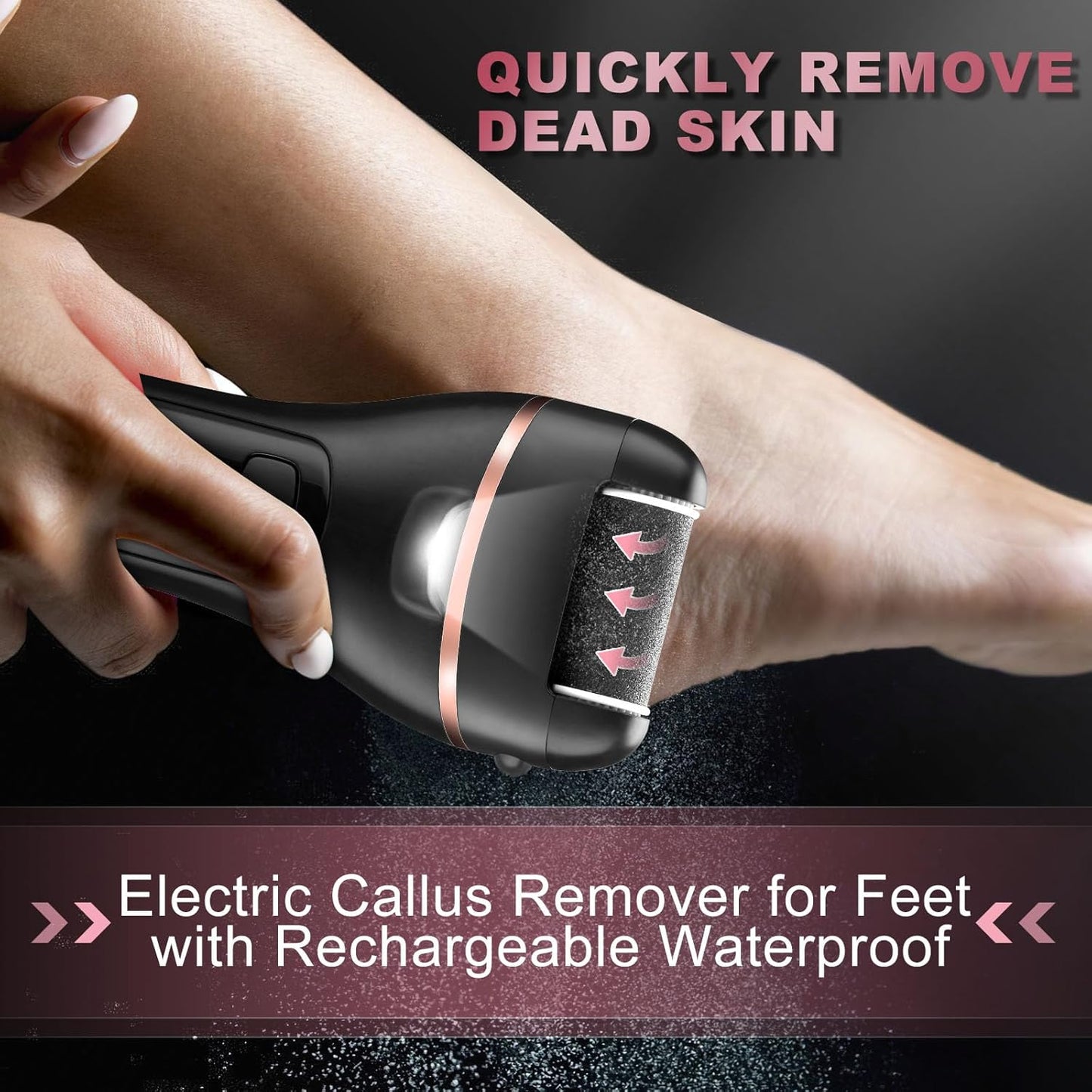 Electric Foot Callus Remover - 3 Roller Heads, 2 Speed Rechargeable | Waterproof Pedicure Tool for Hard Skin Care