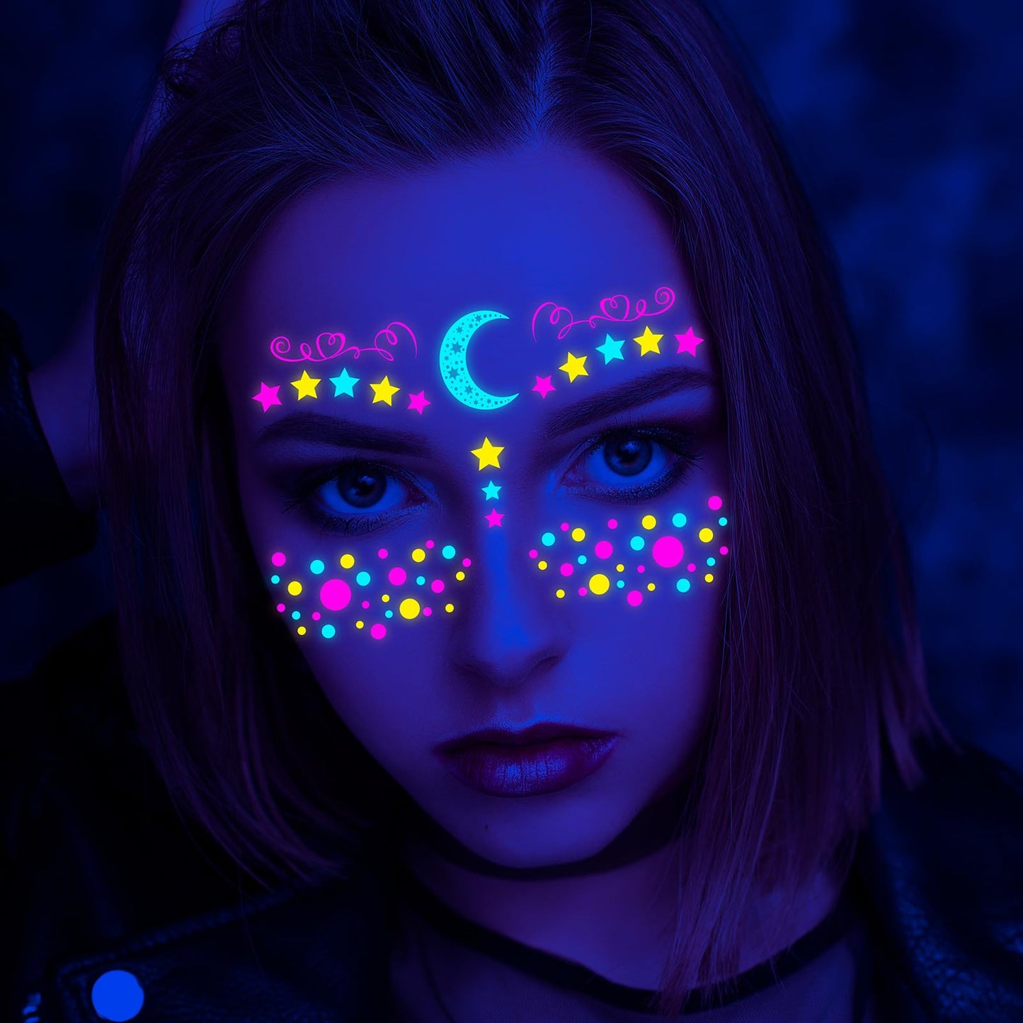 Neon Face Tattoos Glow in The Dark Temporary Tattoos,UV Blacklight Tattoos Stickers Body Face Flowers Butterfly Tattoo for Glow Party Makeup Supplies Favors