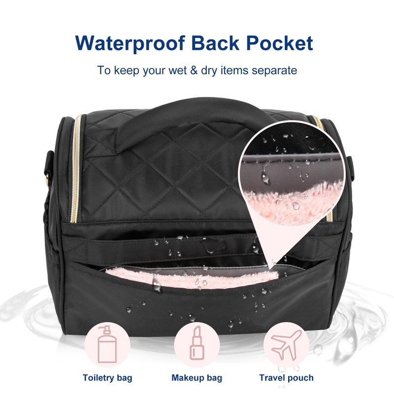 GR69N Travel Makeup Bag Large Capacity Cosmetic Organizer Bag for Women,Flat-Opening Make Up Case Travel Bag Waterproof Toiletry Bag for traveling,Toiletries,Essentials,Accessories,Black