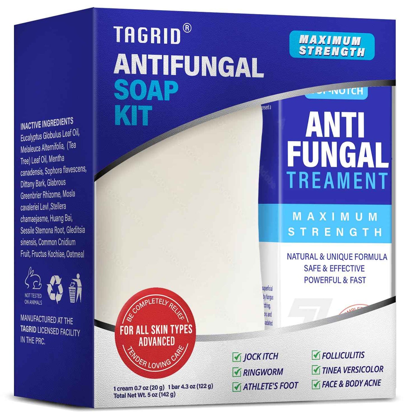 Tinea Versicolor Treatment - Antifungal Soap & Antifungal Cream, 7X FAST, Multi-Functional Clinically Proven Kit for Ringworm, Folliculitis, Jock Itch, Athlete's Foot, and Seborrheic Dermatitis