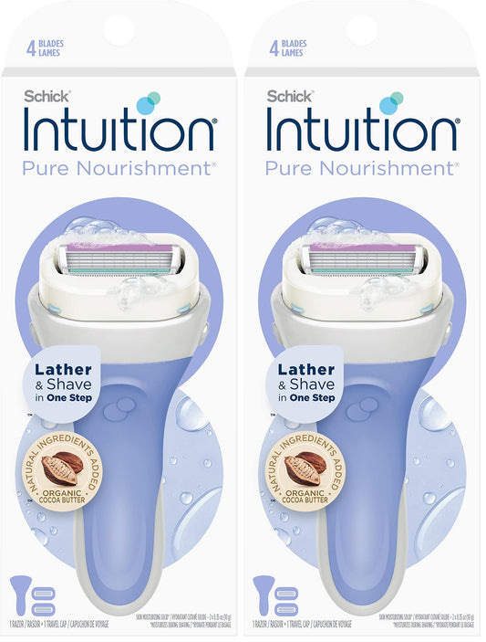 Schick Intuition Pure Nourishment Razors for Women | 1 Razor & 2 Intuition Razor Blades Refill with Organic Cocoa Butter (Pack of 2)