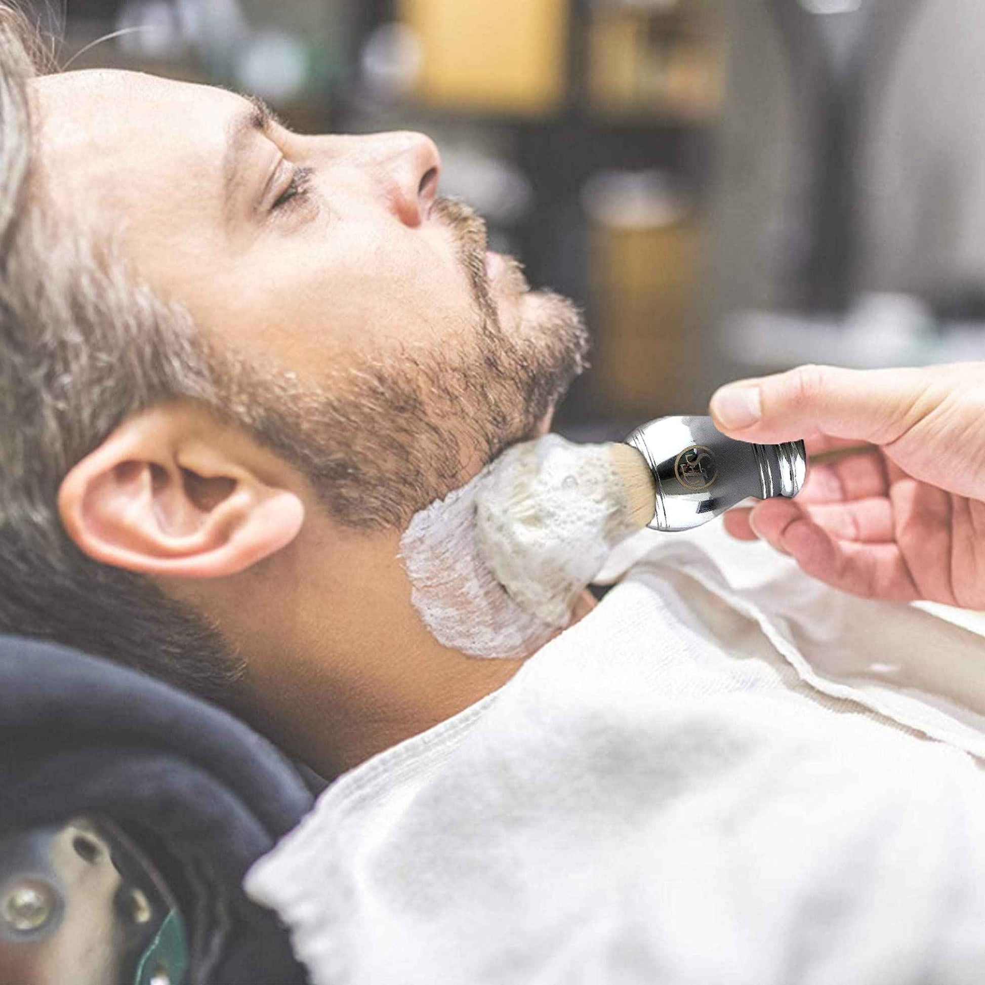 Shaving Brush for Men, Synthetic hair Chrome Metal Best Brush for Personal and Professional Shaving Hair Salon Tool Gifts for Friends, For Fathers Day (knot size 20mm)