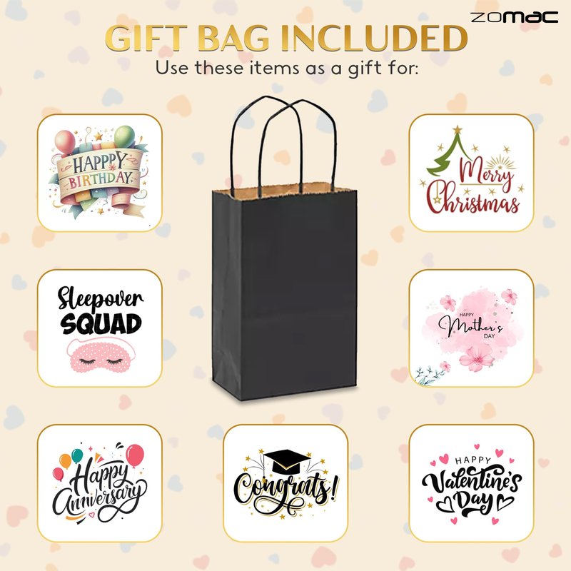 Zomac Face Mask Gift Set -10 Items- Cala Collagen, Cucumber, Aloe Vera, Vitamin C, and Hyaluronic Acid Face Masks, Eye Patches, and Foot Masks. Includes Gift Bag and Custom Shower Cap.
