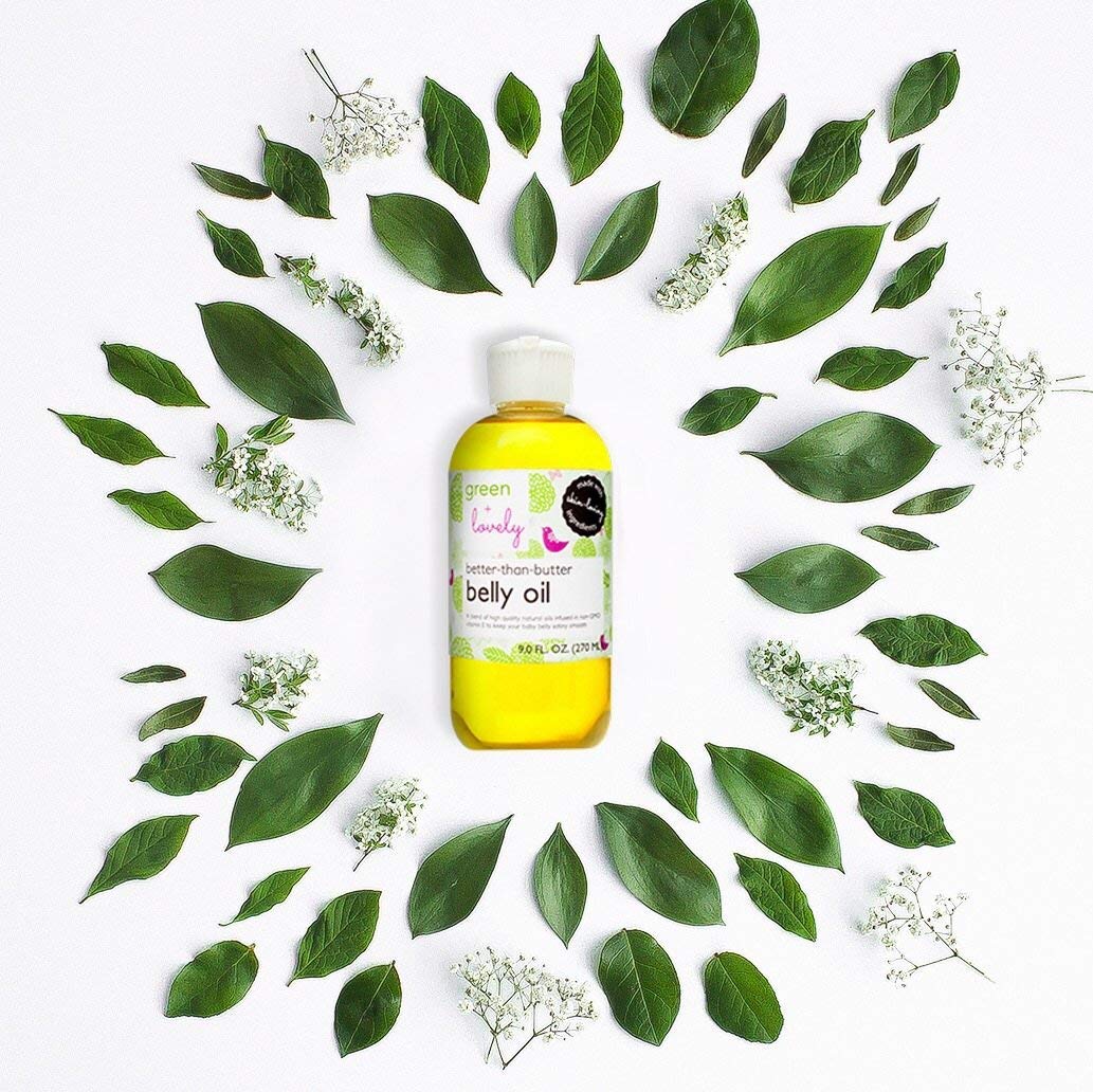 Green + Lovely Better than Butter Belly Oil Pregnancy Stretch Mark Prevention, Stretch Mark Cream, Pregnancy Must Haves, Pregnancy Essential, Enhanced Vitamin E Skin Elasticity, 9 Fl Oz Unscented